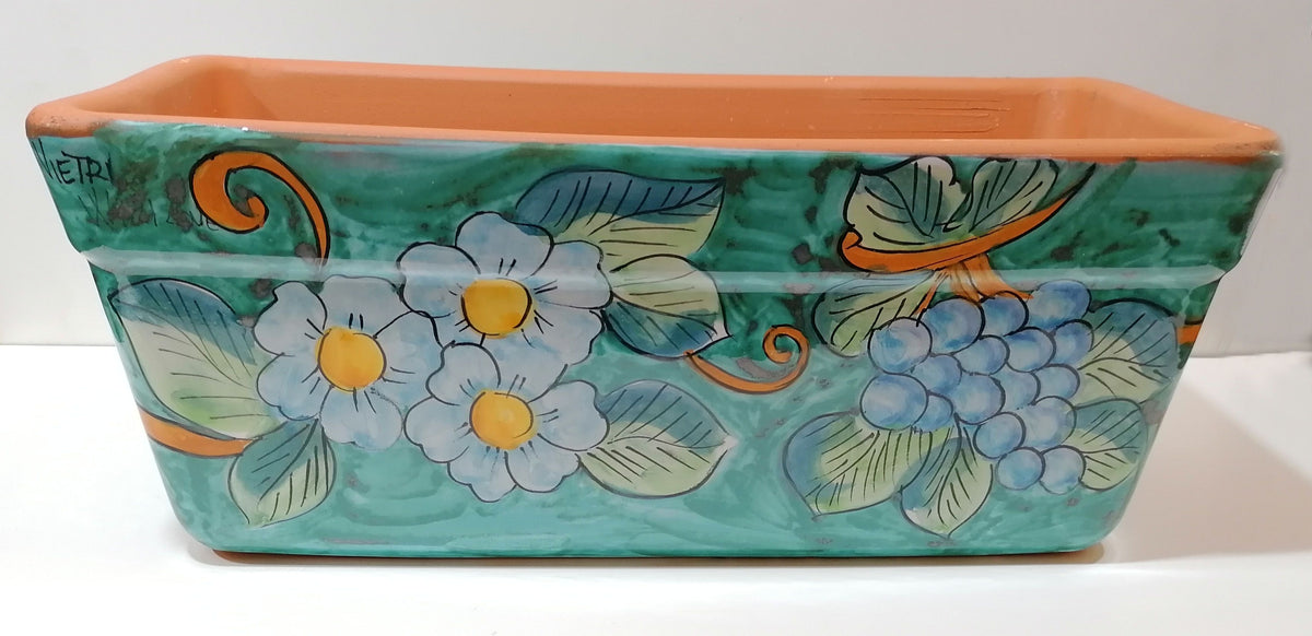 Rectangular Cassette Planter Copper Green Background and Flowers